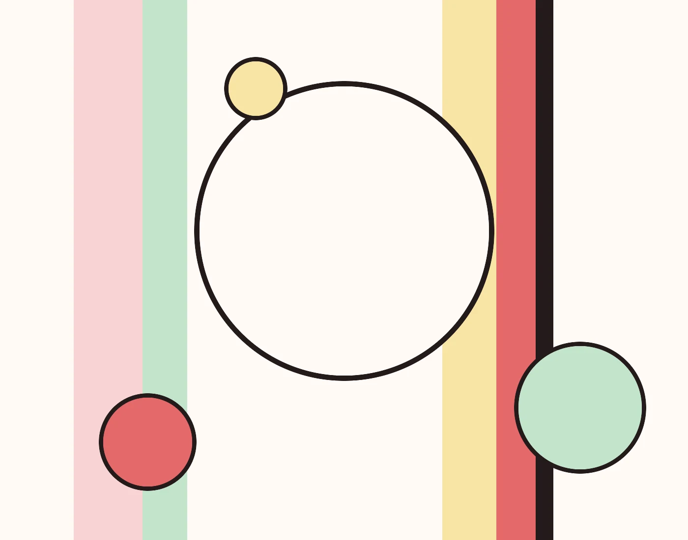 Abstract graphic panel in the site palette: colour bands with outlined circles